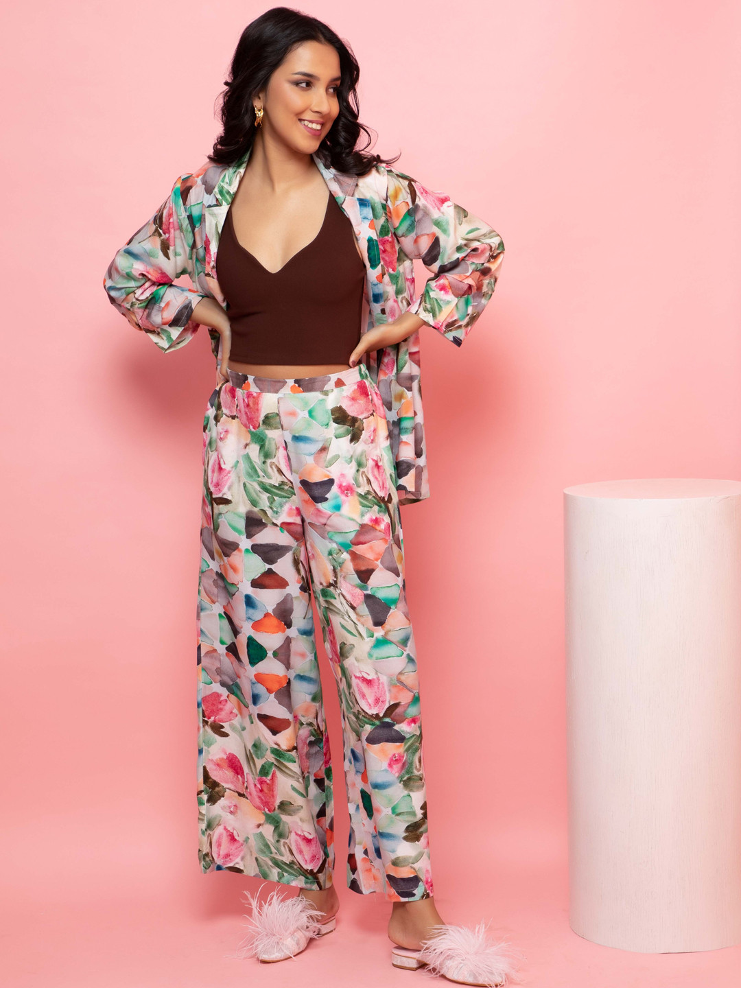 

Rhe-Ana Printed Shirt With Trousers, White