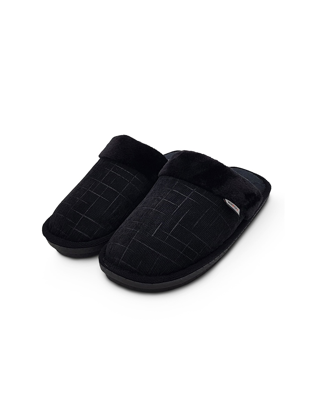 

JENNA Men Comfort Closed Toe Fur Room Slippers, Black