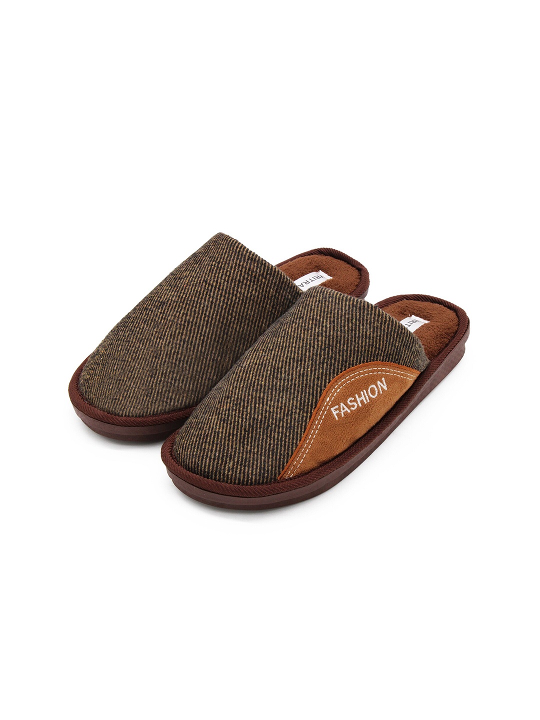 

JENNA Men Printed Fur Room Slippers, Brown