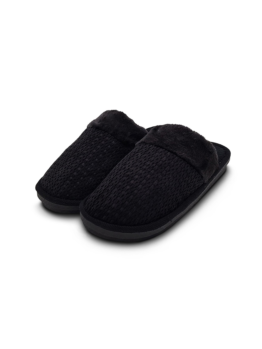 

JENNA Women Comfort Closed Toe Fur Room Slippers, Black