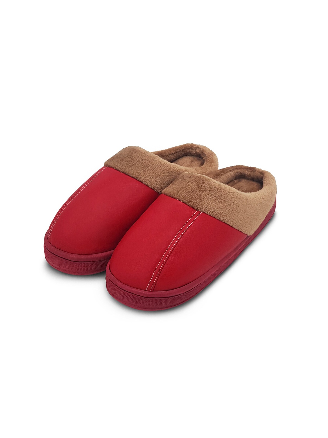 

JENNA Men Comfort Closed Toe Fur Room Slippers, Red