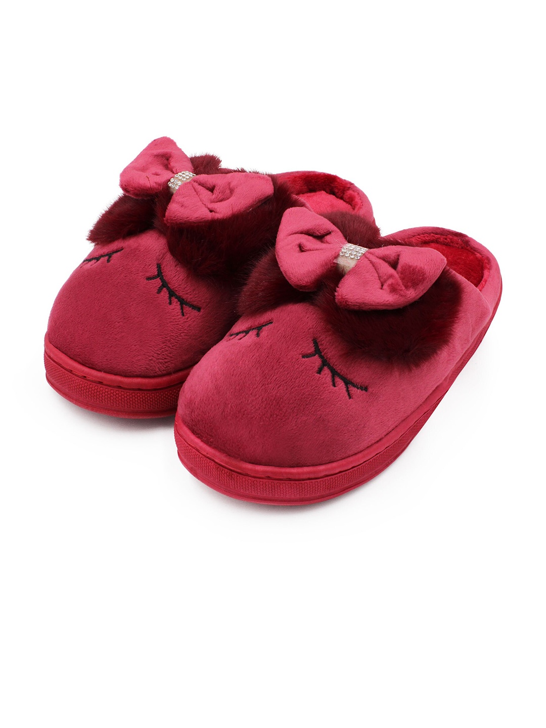 

JENNA Women Comfort Closed Toe Fur Room Slippers, Red