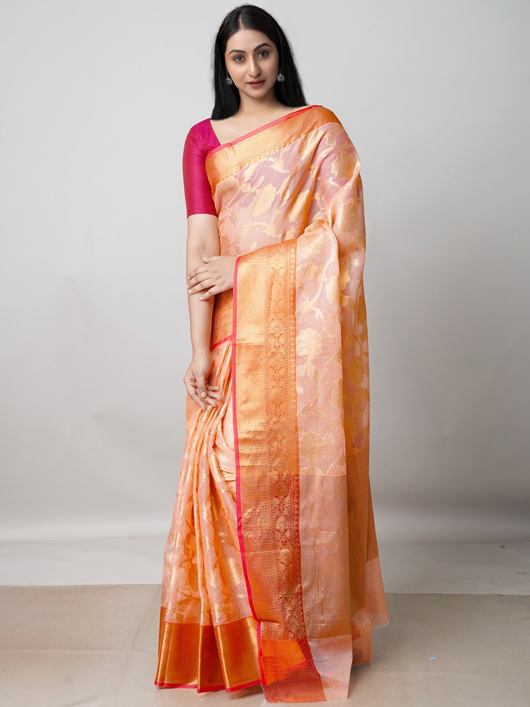

Unnati Silks Woven Design Zari Pure Cotton Kota Saree, Orange