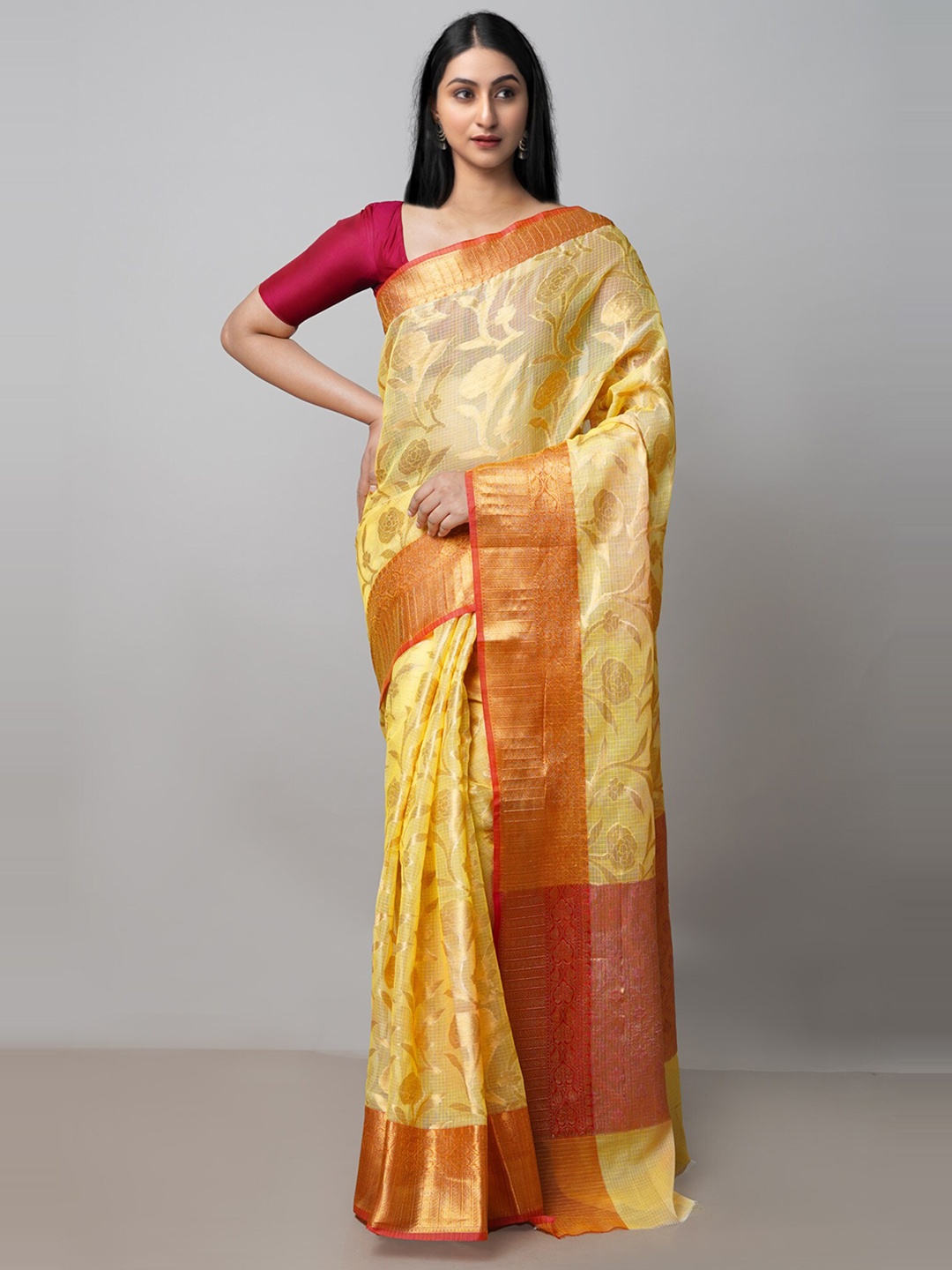 

Unnati Silks Woven Design Zari Pure Cotton Kota Saree, Yellow