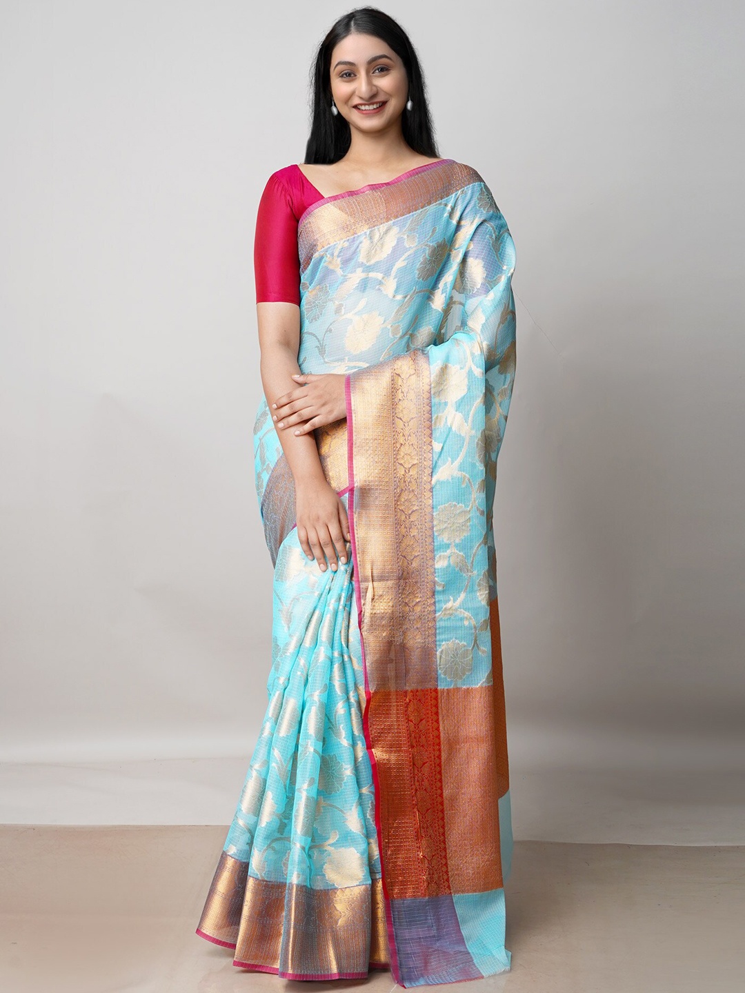 

Unnati Silks Woven Design Zari Pure Cotton Kota Saree, Blue