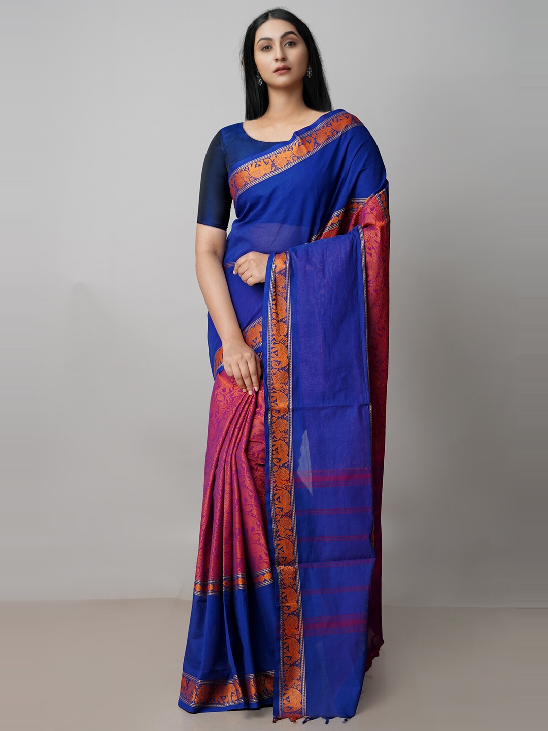

Unnati Silks Woven Design Pure Cotton Handloom Kanjeevaram Saree, Pink
