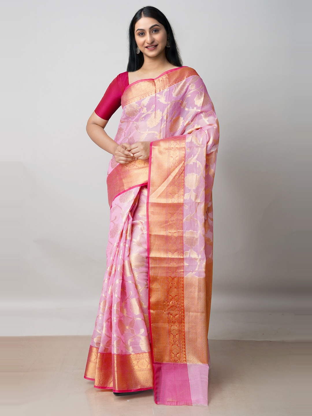 

Unnati Silks Pink Woven Design Pure Cotton Handloom Kota Saree