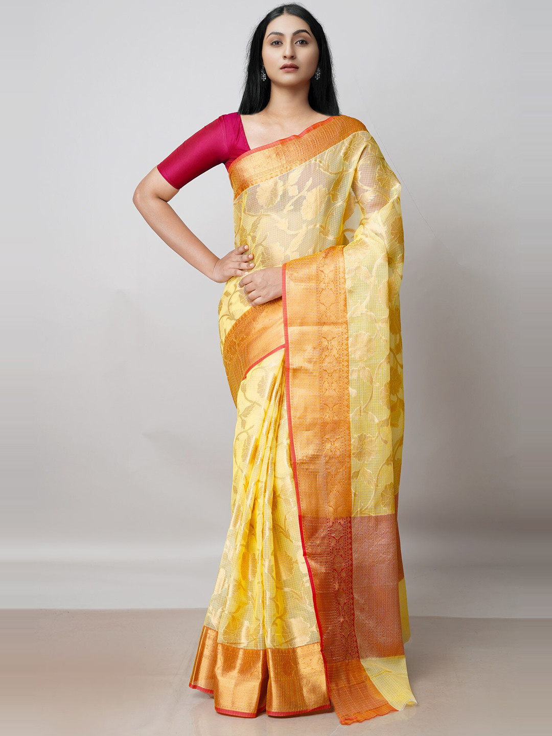 

Unnati Silks Woven Design Pure Cotton Handloom Kota Saree, Yellow