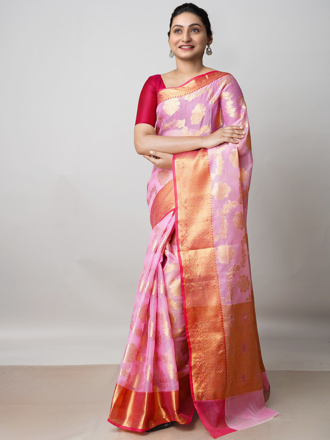 

Unnati Silks Woven Design Pure Cotton Handloom Kota Saree, Pink
