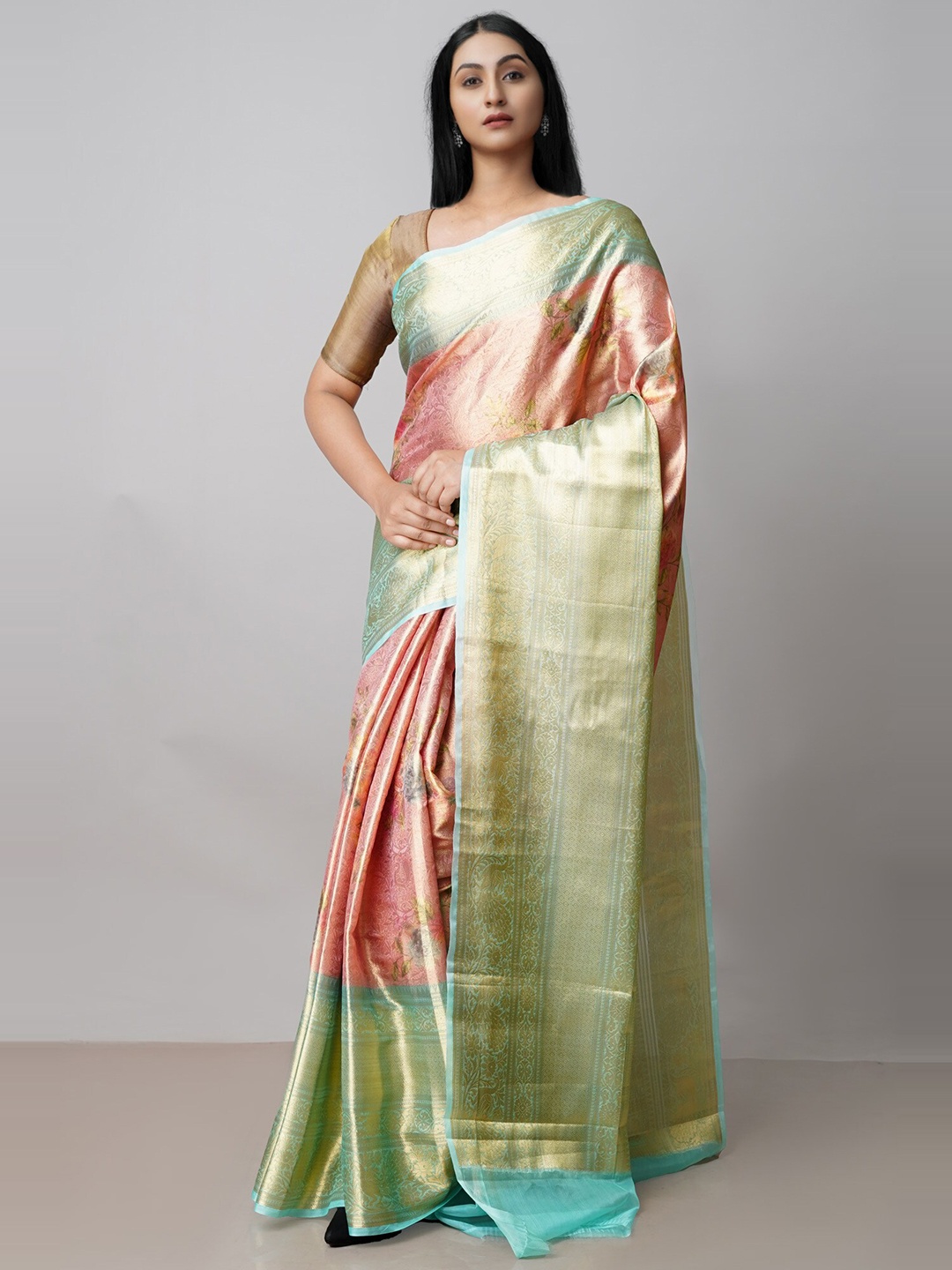

Unnati Silks Woven Design Zari Banarasi Saree, Peach