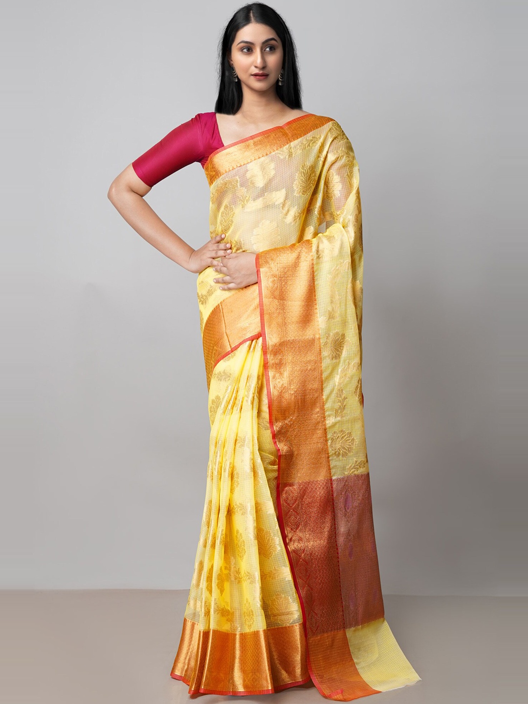 

Unnati Silks Woven Design Zari Pure Cotton Kota Saree, Yellow