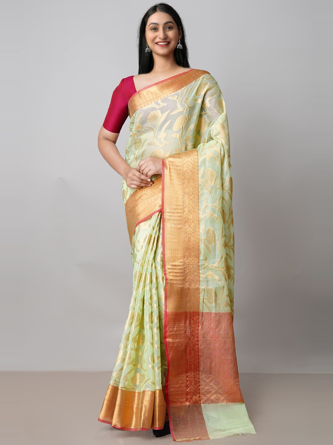

Unnati Silks Woven Design Zari Pure Cotton Kota Saree, Cream
