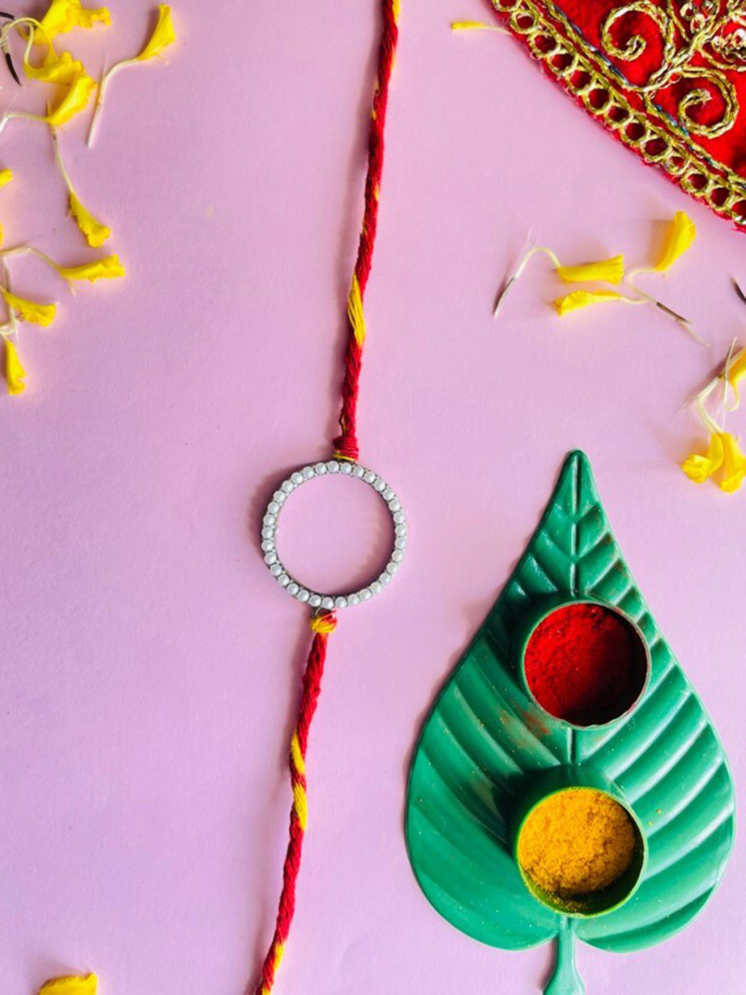

justpeachy Round Beaded Rakhi With Roli & Akshat, Silver
