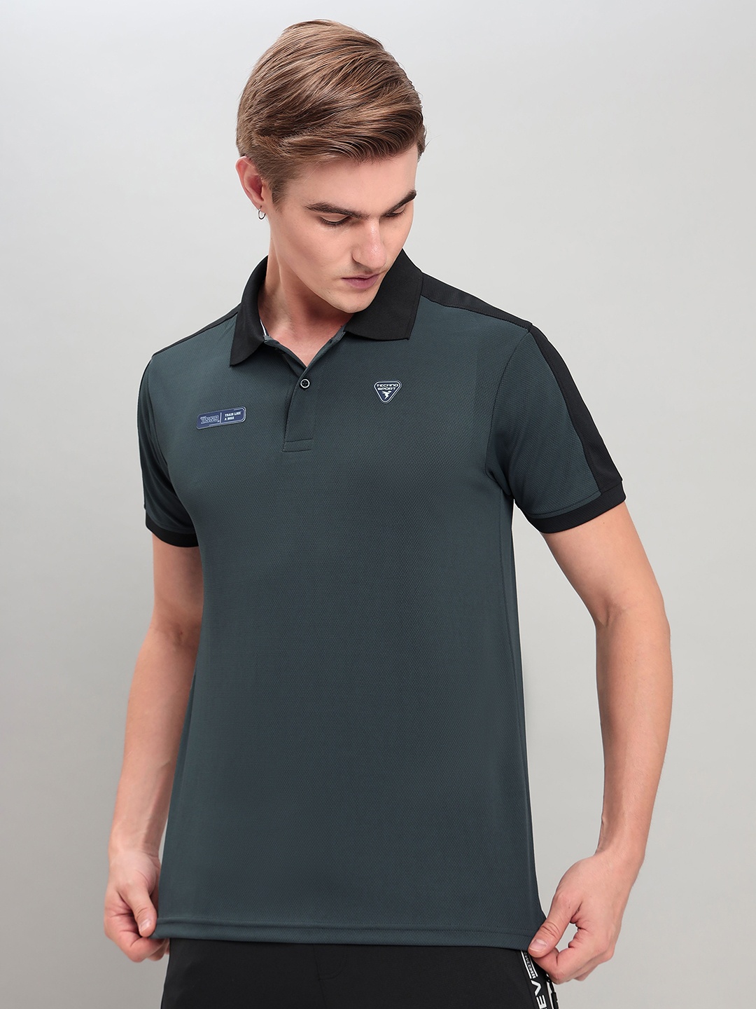Technosport Polo Collar Antimicrobial Slim Fit T-shirt, Charcoal