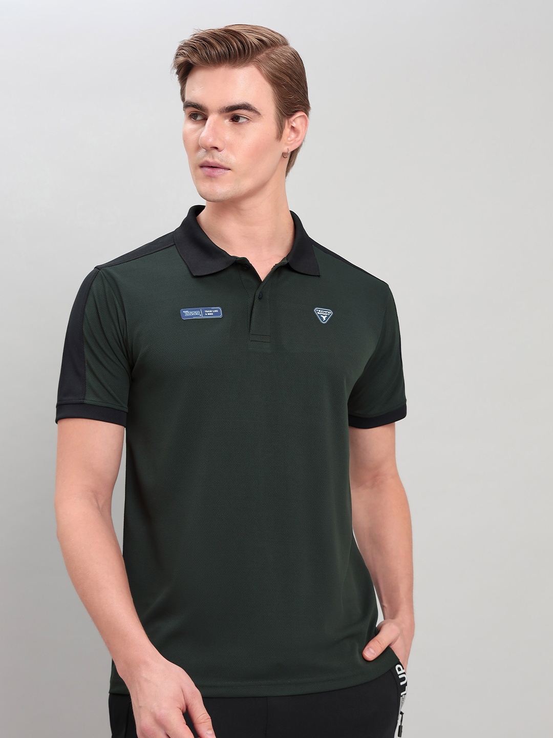 Technosport Polo Collar Antimicrobial Slim Fit T-shirt, Green