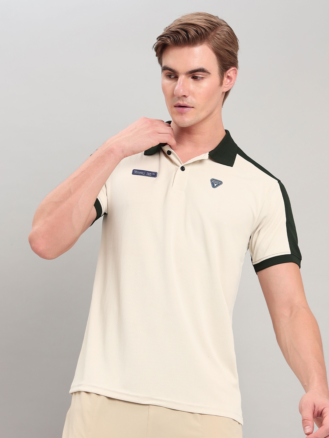 Technosport Polo Collar Antimicrobial Slim Fit T-shirt, Beige