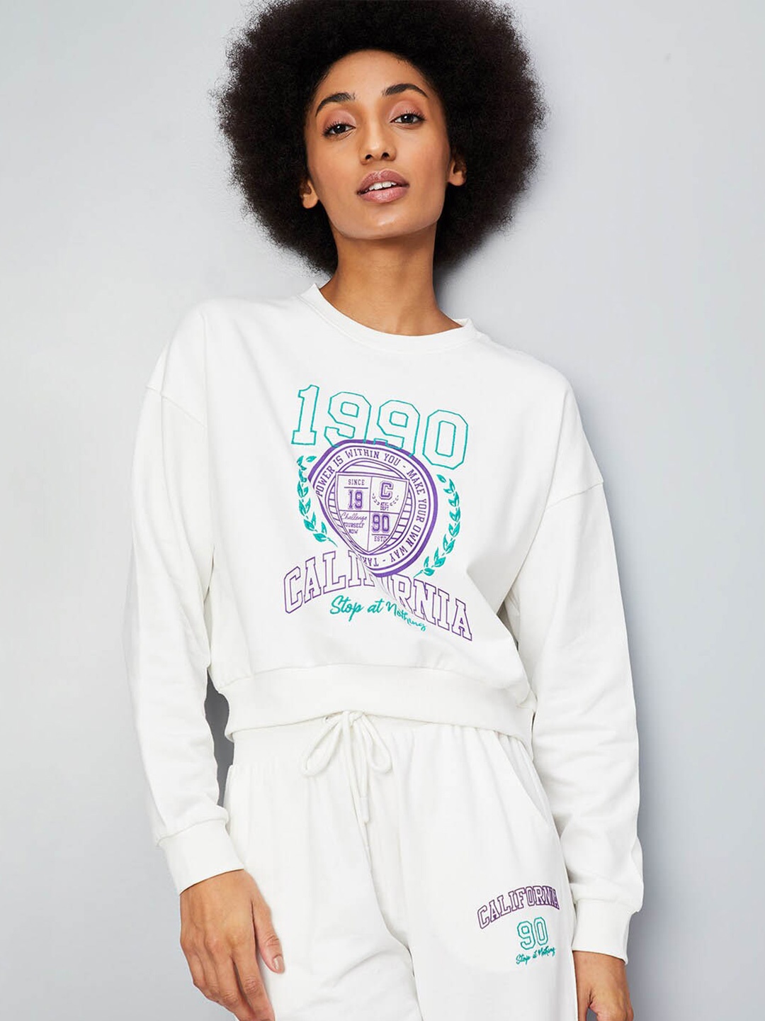 

max Typography Printed Pure Cotton Pullover Sweatshirt, White