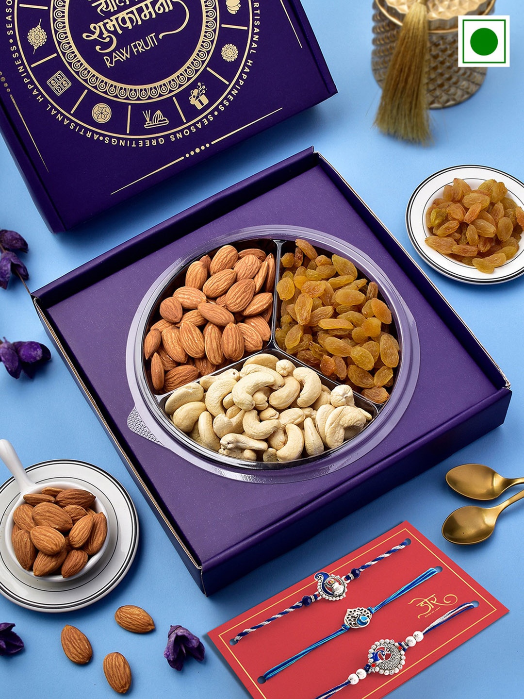 

RawFruit Cashew Almond Raisins With 2 Rakhi, Blue