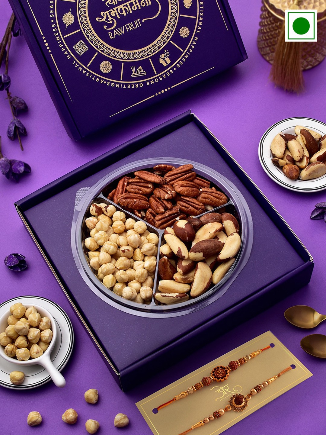 

RawFruit Dryfruits Box With 2 Rakhi - 300g, Purple