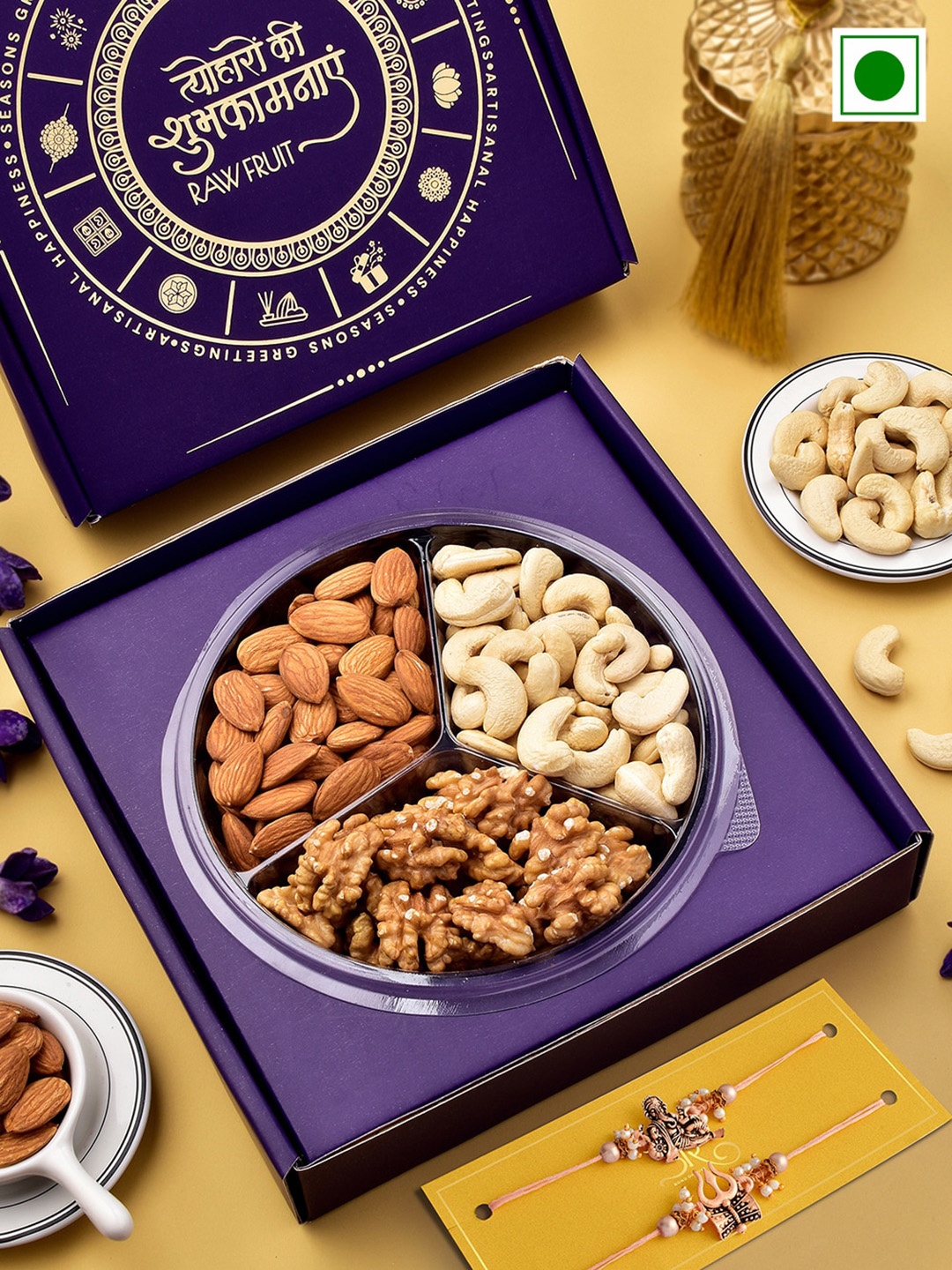 

RawFruit Cashew Almond Walnut With 2 Rakhis-100 gms Each, Pink