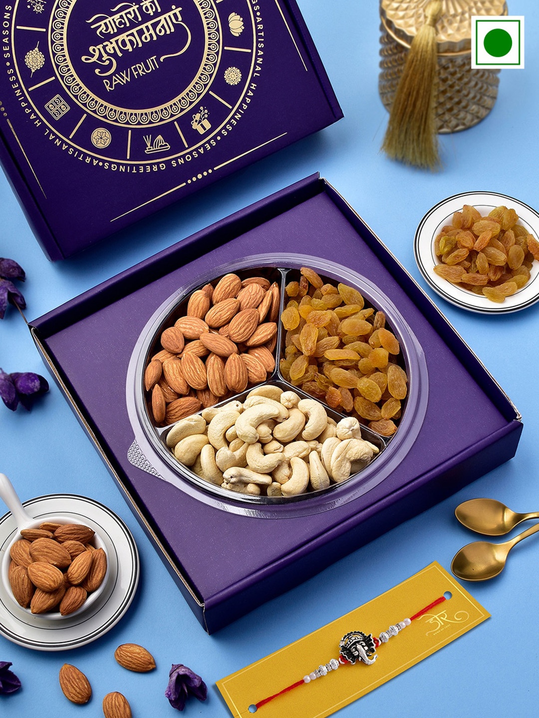 

RawFruit Cashew Almond Raisins With Rakhi-100 gms Each, Silver