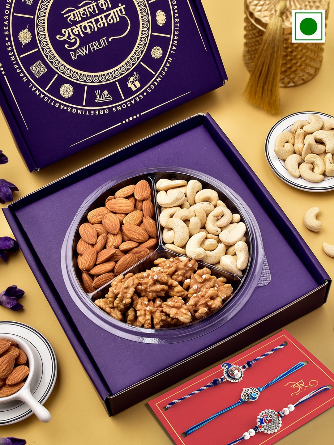 RawFruit Cashew Almond Walnut With 3 Rakhis-100 gms Each, Blue