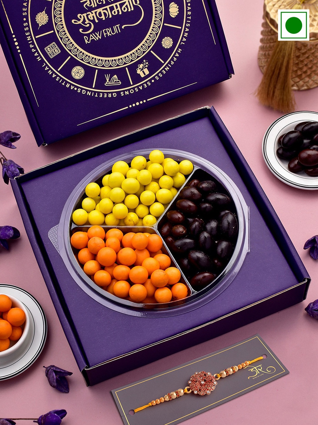 

RawFruit Chocolate Coated Nuts With Rakhi-300 gms Each, Gold