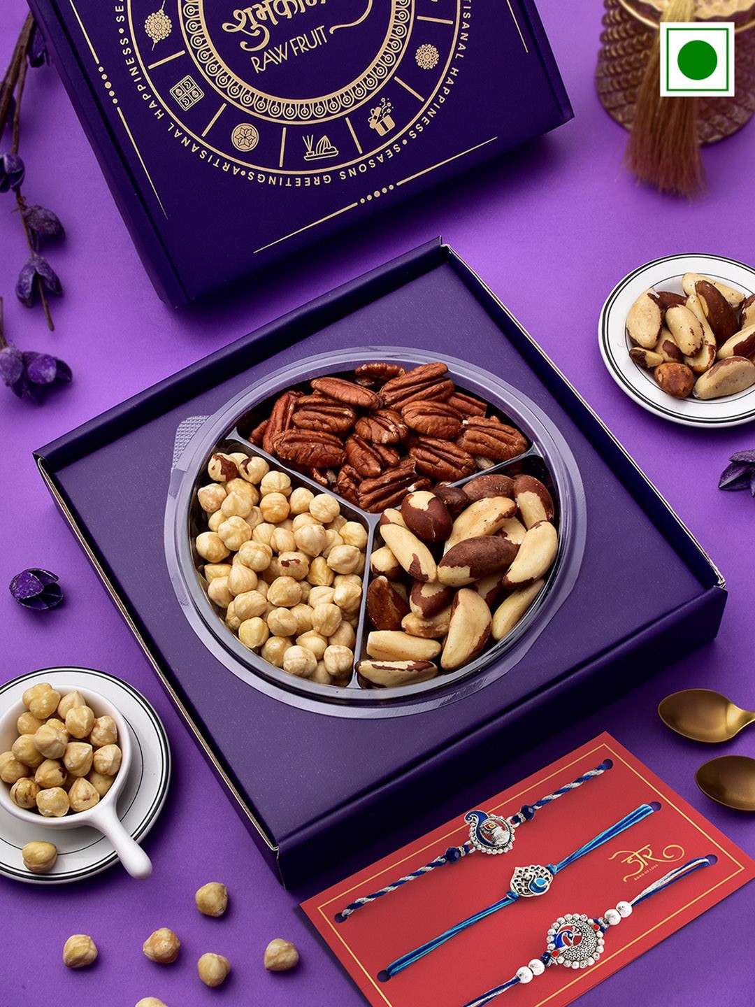 

RawFruit Premium Nuts With 3 Rakhis, Blue
