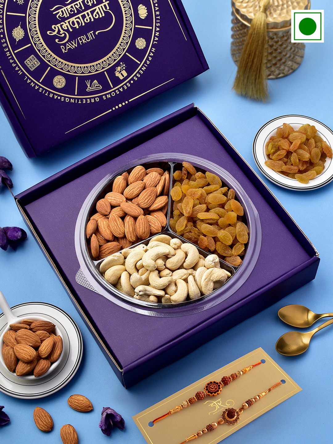 

RawFruit Cashew Almond Raisins With 2 Rakhis, Yellow
