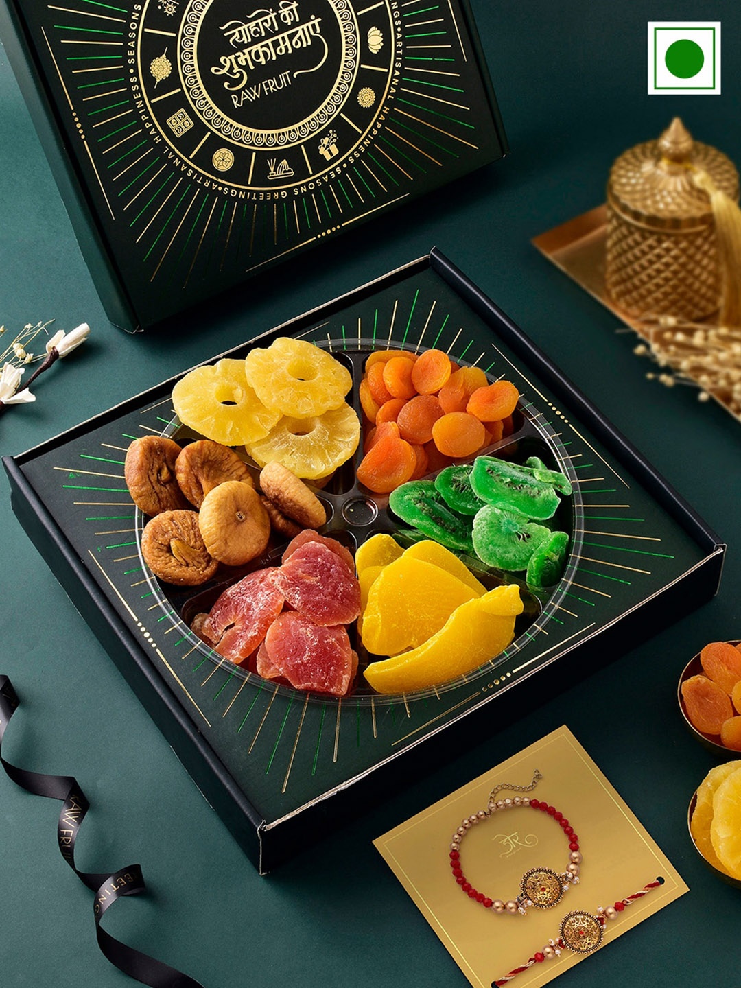 

RawFruit Dryfruit With 2 Rakhi, Gold