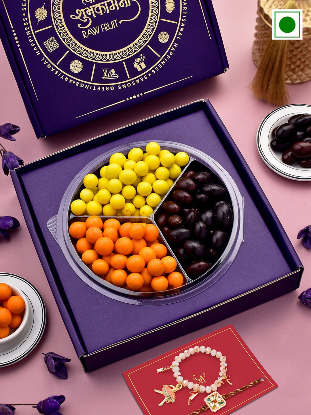 

RawFruit Chocolate Coated Nuts With 2 Bhai Bhabhi Rakhi-100gms Each, Maroon