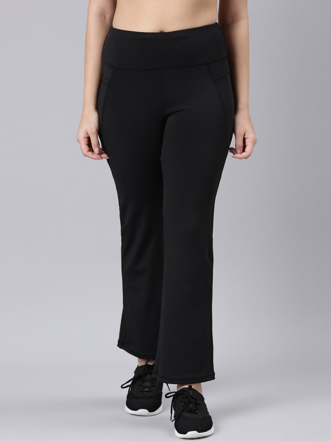 Enamor Women Antimicrobial Bootcut High-Rise Track Pants, Black