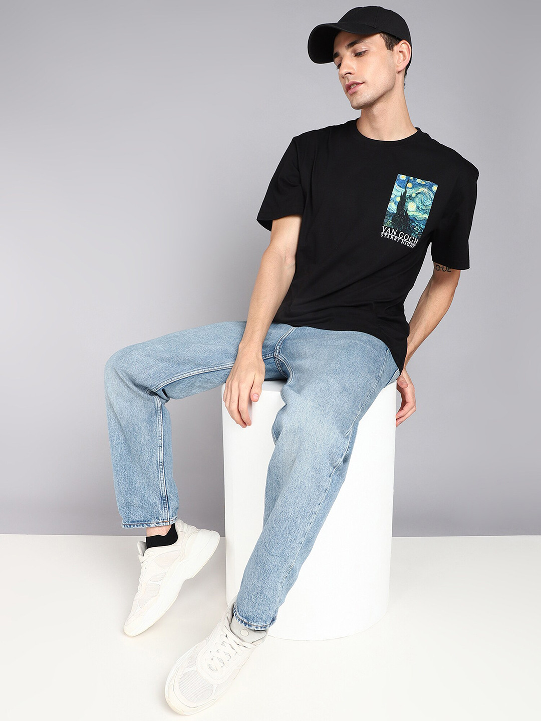 

Mast & Harbour Graphic Printed Pure Cotton Oversized T-shirt, Black