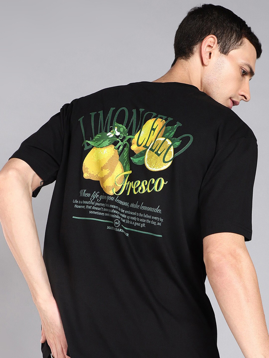 

Mast & Harbour Typography Printed Pure Cotton Oversized T-shirt, Black