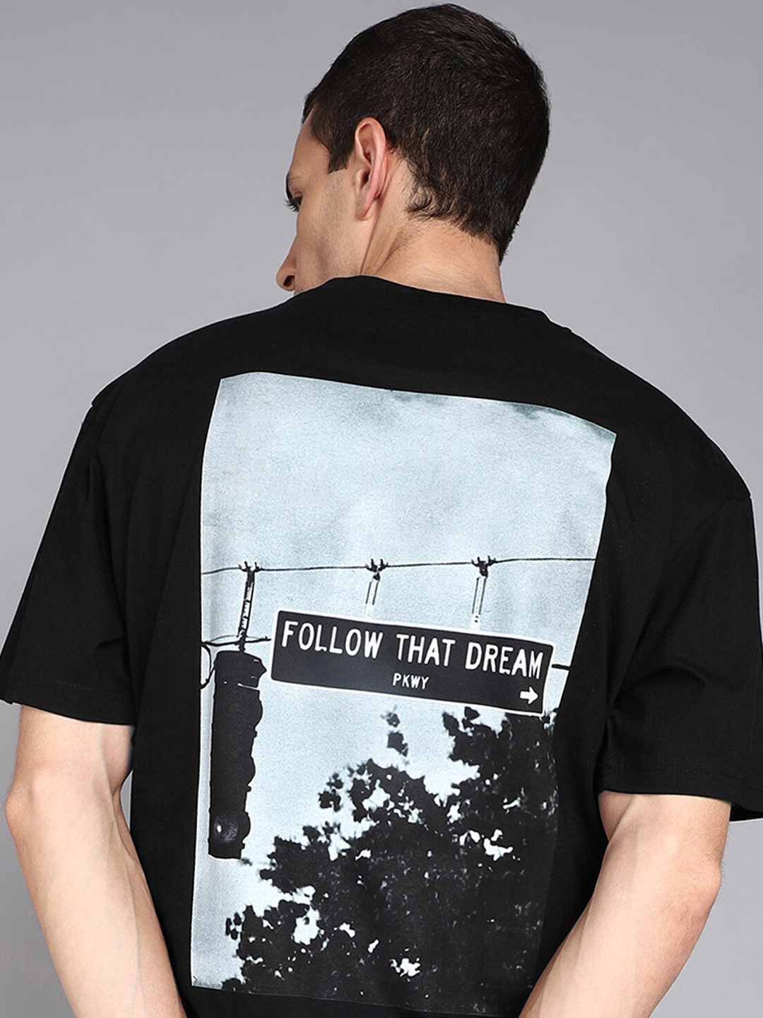 

Mast & Harbour Graphic Printed Pure Cotton Oversized T-shirt, Black