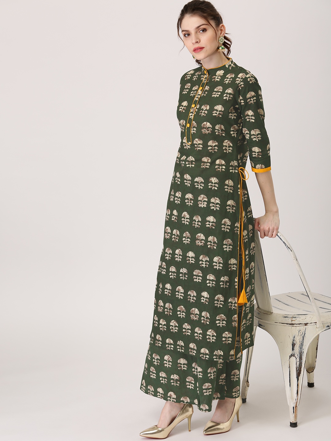 

Libas Women Green & Beige Printed Straight Kurta
