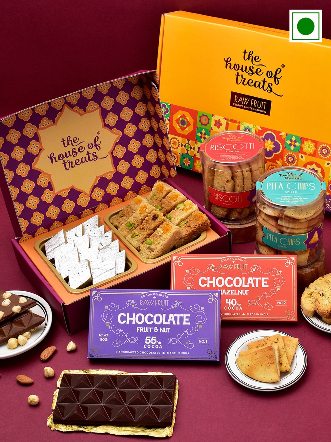 

RawFruit Snacks Chocolate Sweets With 2 Rakhis, Silver
