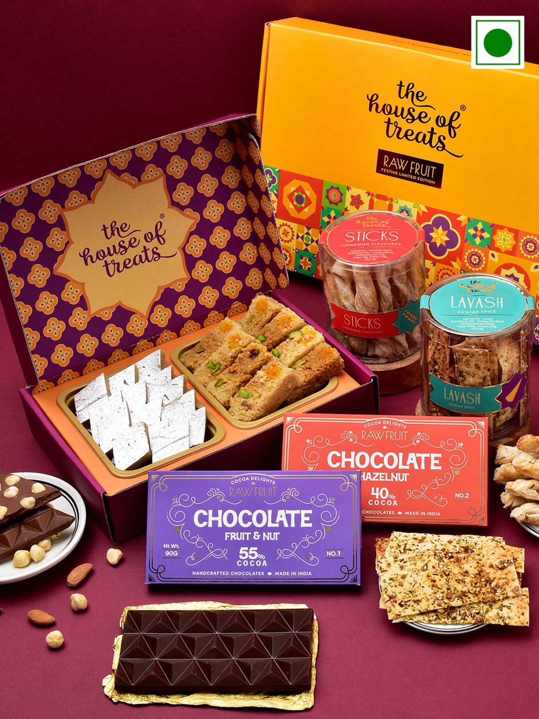 

RawFruit Chocolate Sweets Snacks With Rakhi, Purple