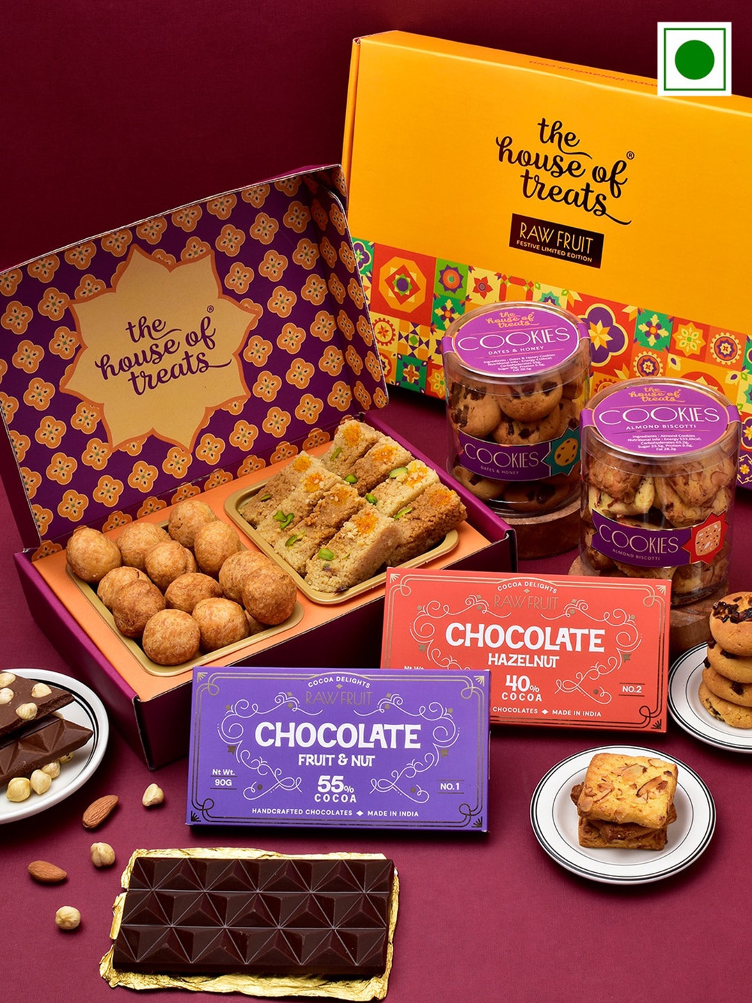 

RawFruit Chocolate Sweets Cookies With Rakhi, Gold