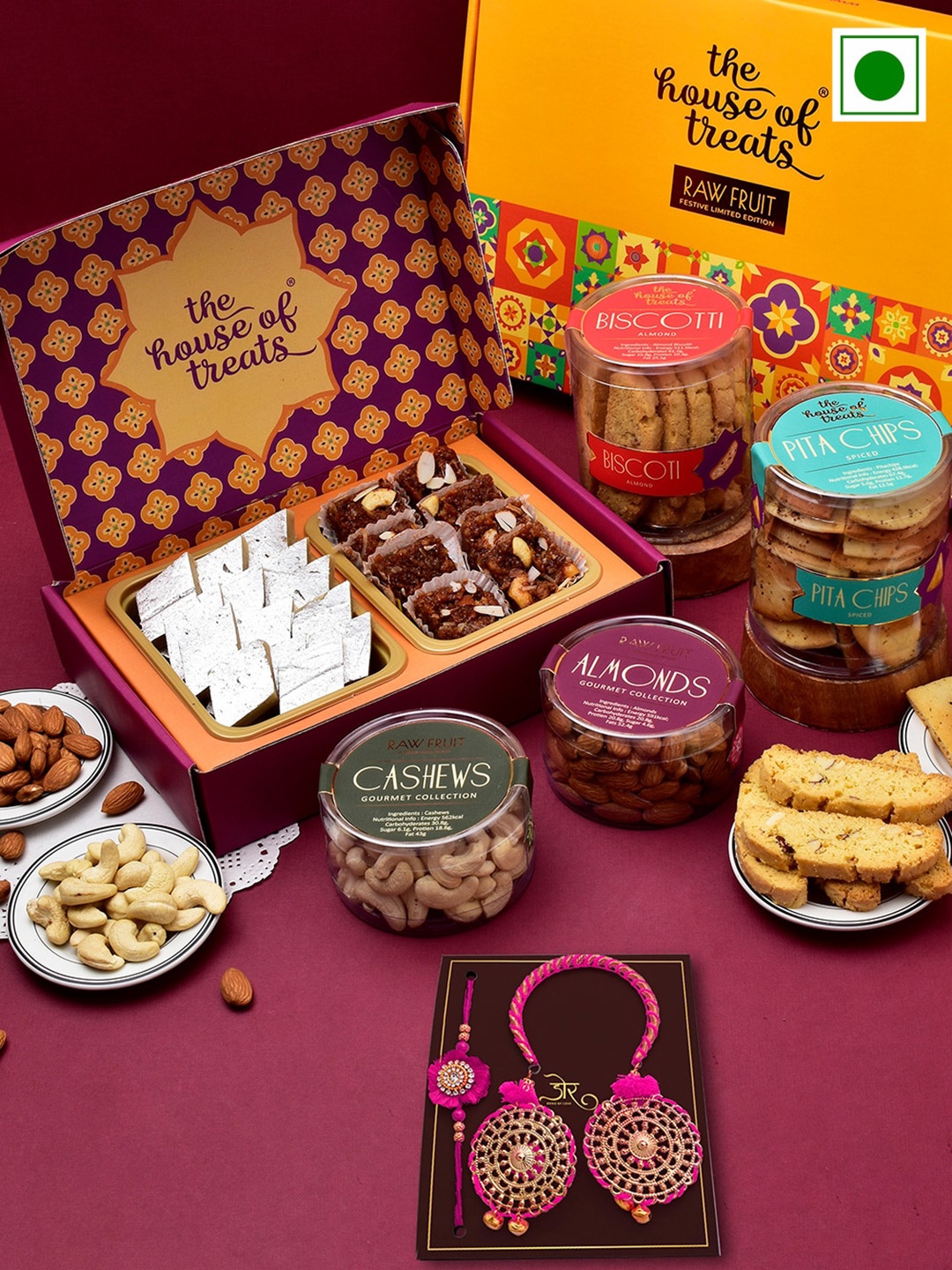 

RawFruit Sweets Snacks Dryfruit With Bhai Bhabhi Rakhi, Pink