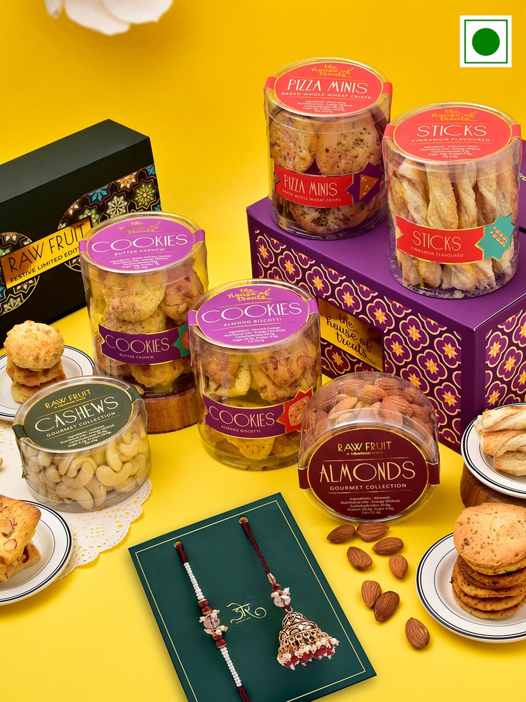 

RawFruit Cookies Snack Dryfruit With Bhai Bhabhi Rakhi, Gold