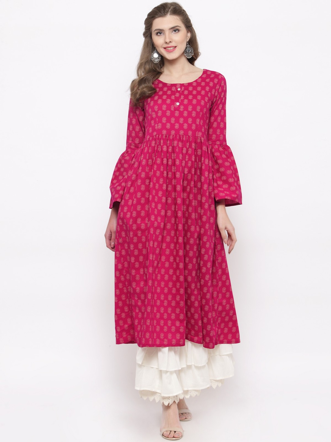 

Sera Women Pink & White Printed Kurta with Skirt