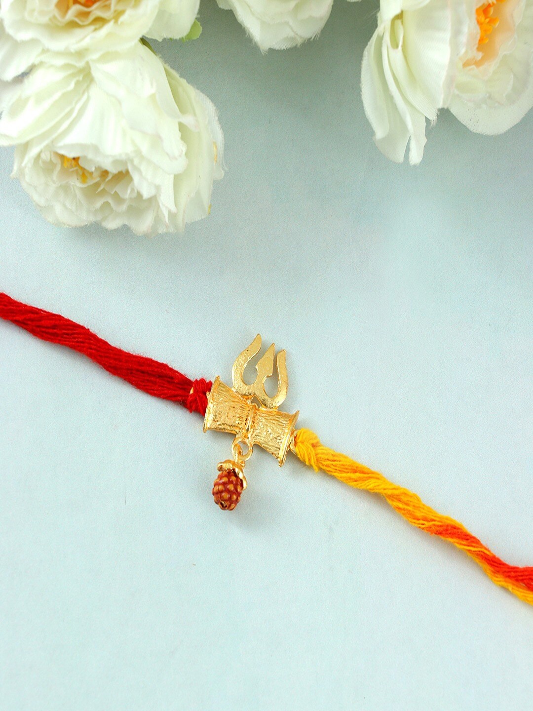 UNIVERSITY TRENDZ Unisex Gold-Plated Trishul Single Rudraksha Thread Bracelet Cum Rakhi