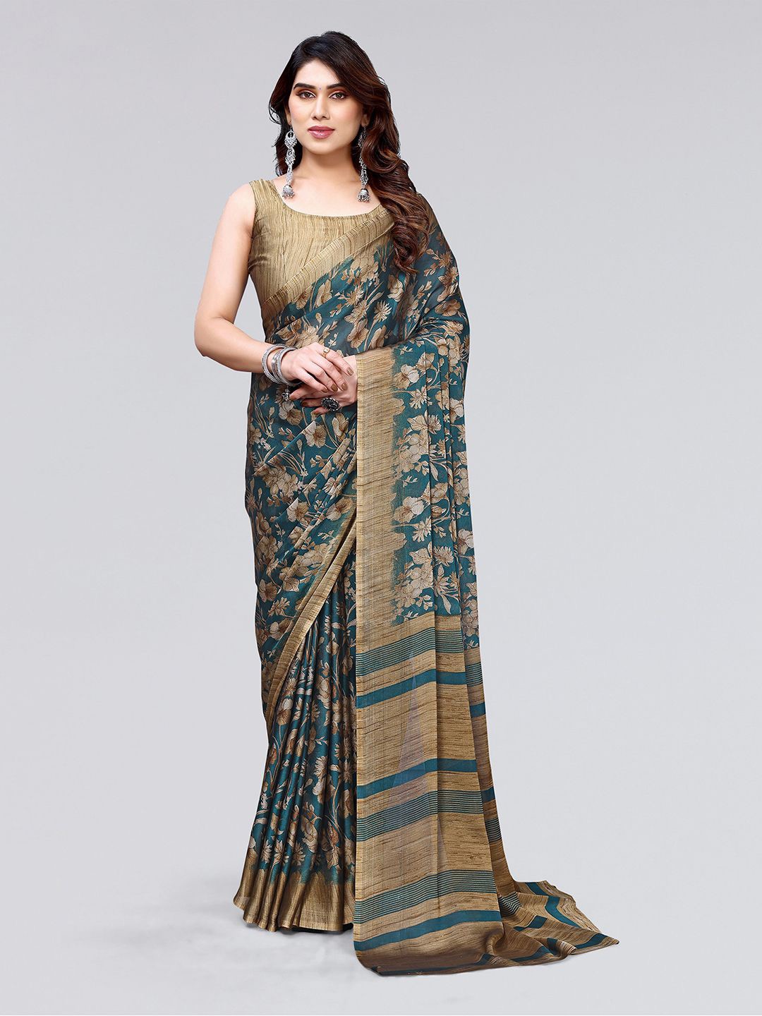

KALINI Floral Printed Saree, Teal