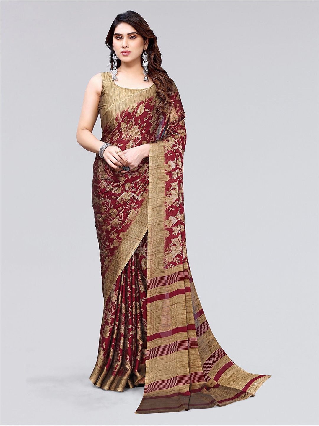 

KALINI Floral Printed Saree, Maroon