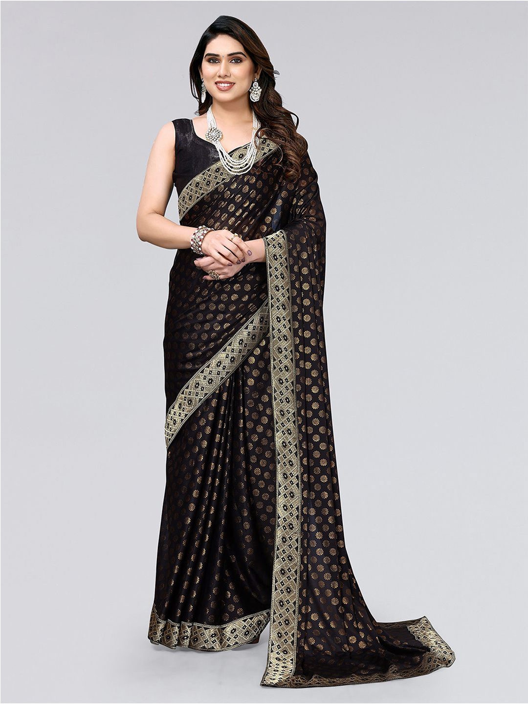

KALINI Ethnic Motifs Printed Lycra Saree, Black