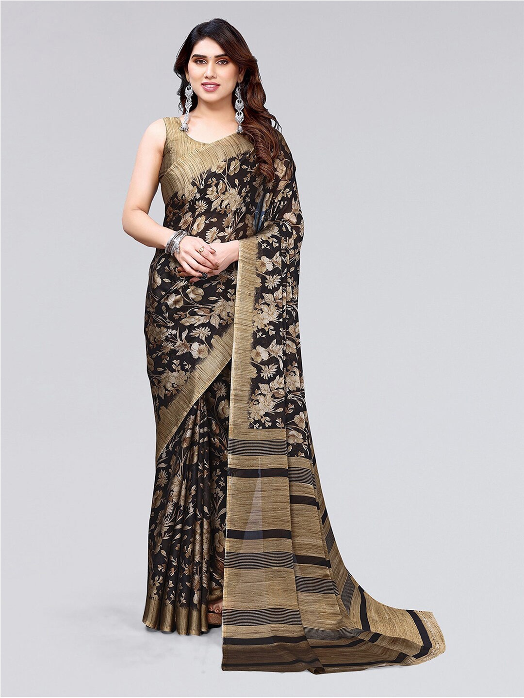 

KALINI Floral Printed Saree, Black