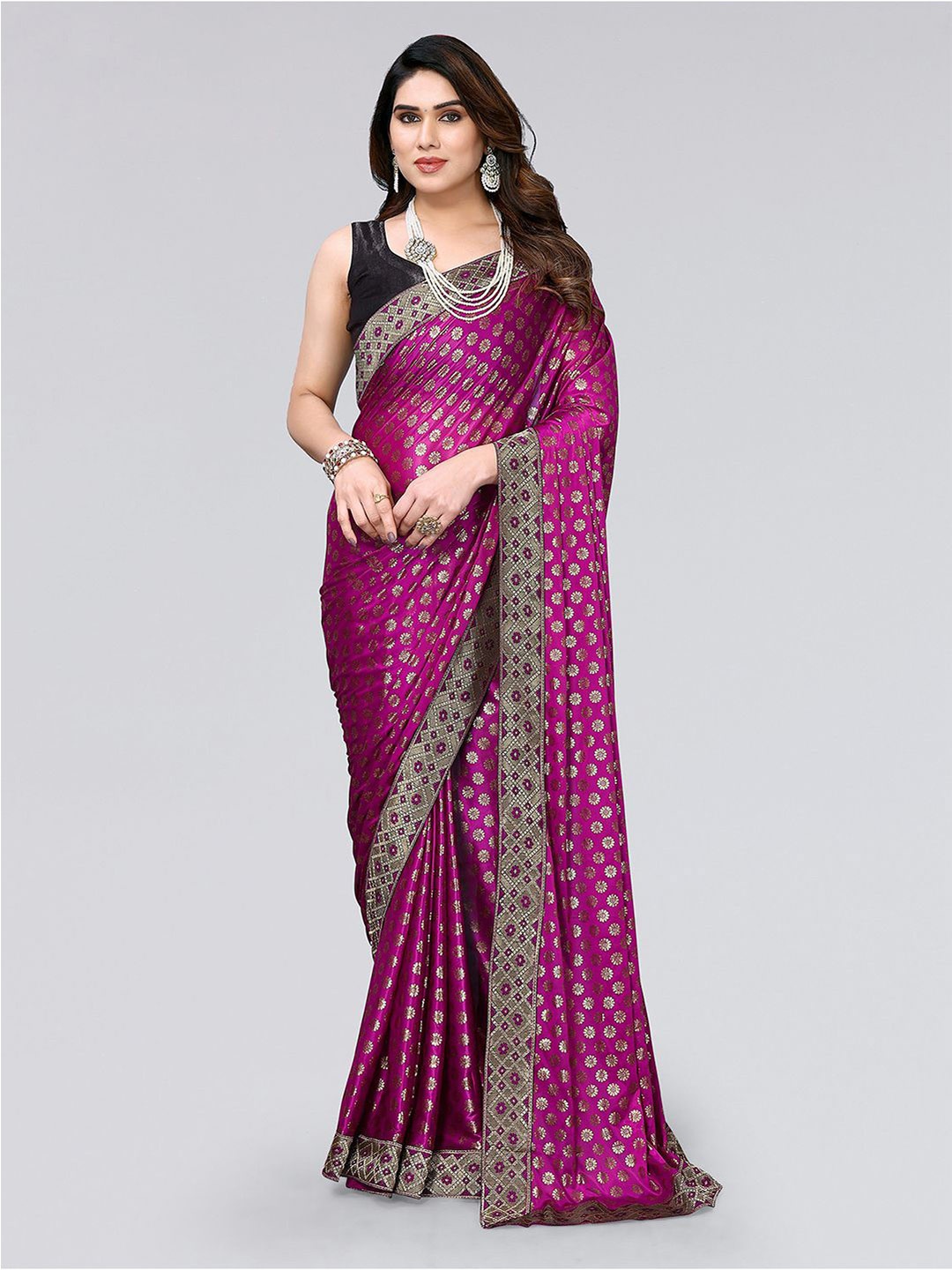 

KALINI Ethnic Motifs Printed Lycra Saree, Purple