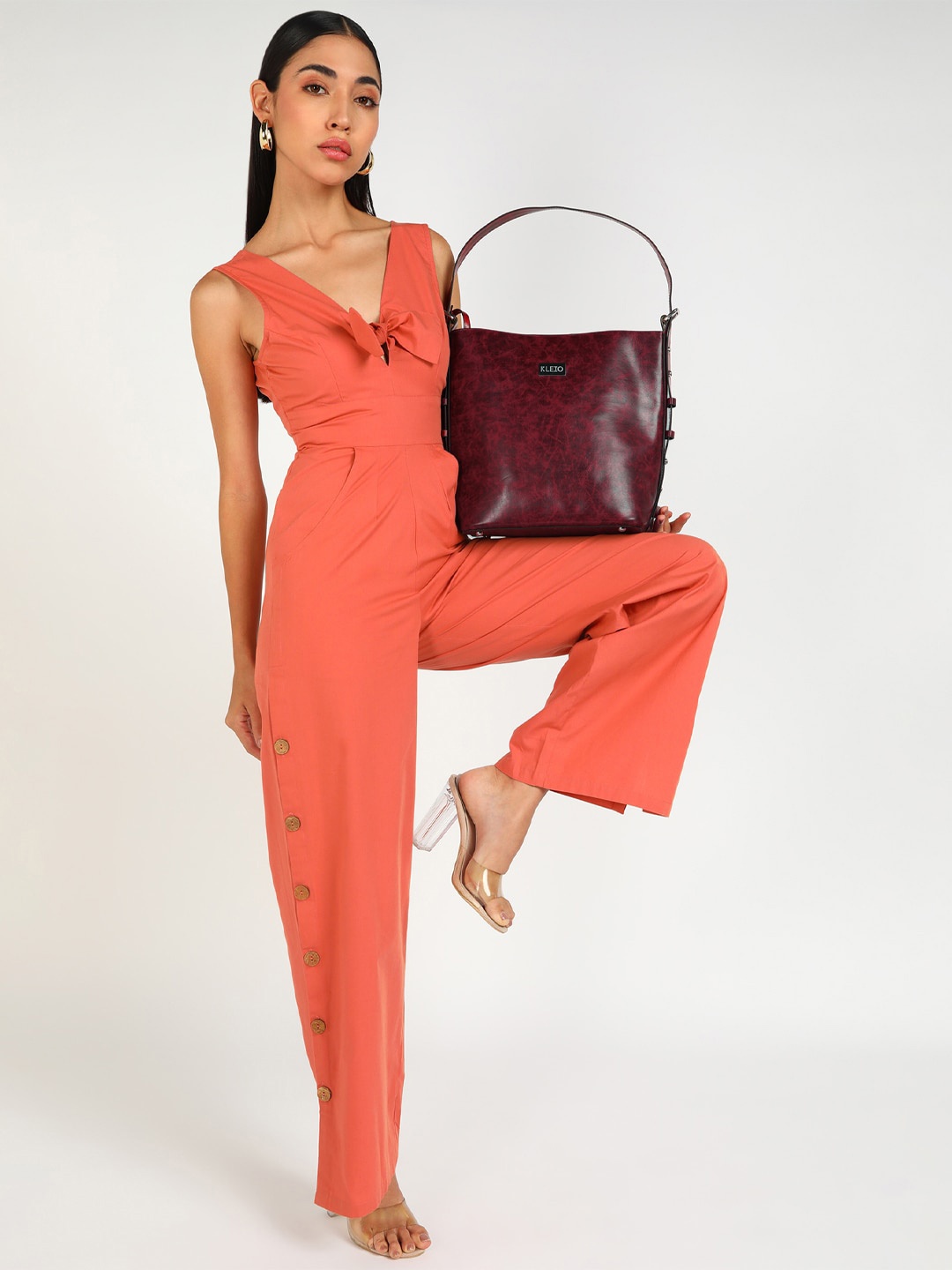 

KLEIO PU Structured Handheld Bag With Pouch, Maroon