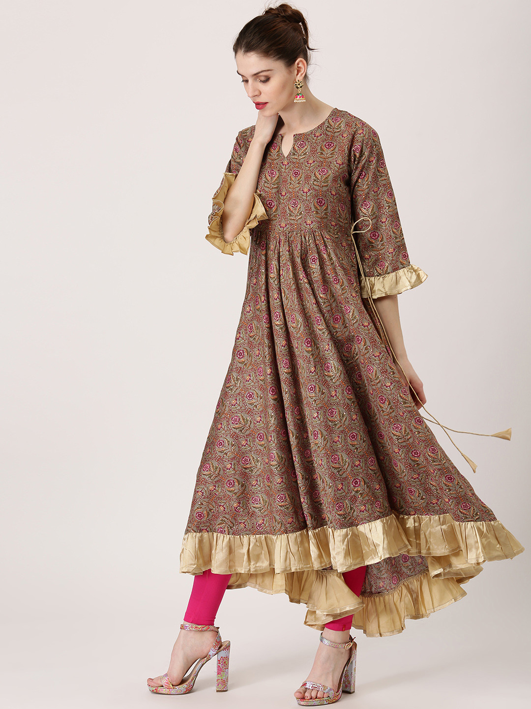 

Libas Women Grey & Magenta Printed Anarkali Kurta